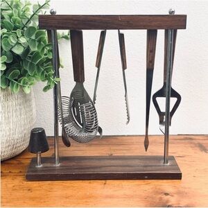 Vintage | Mid Century Bar Utensil On Stand Caddie Set